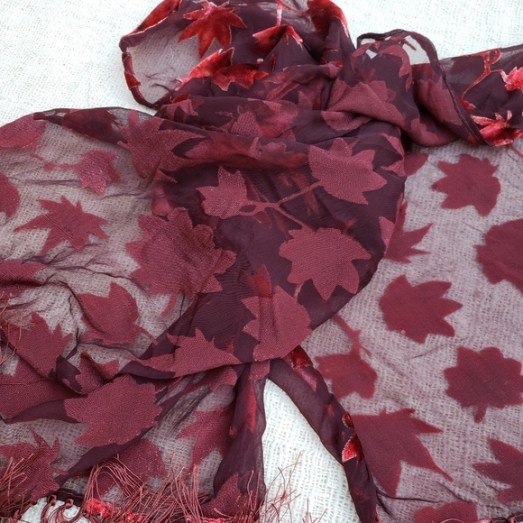 Vintage Burnout Velvet Fringe Tassel Leaf Scarf - Picture 5 of 5